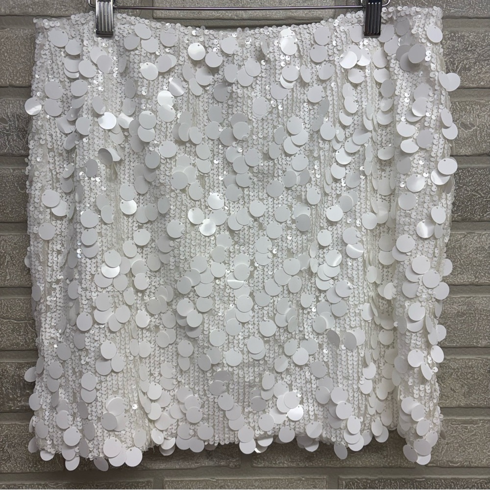 Guanyy White Sequin Bodycon Mini Skirt Size XXL